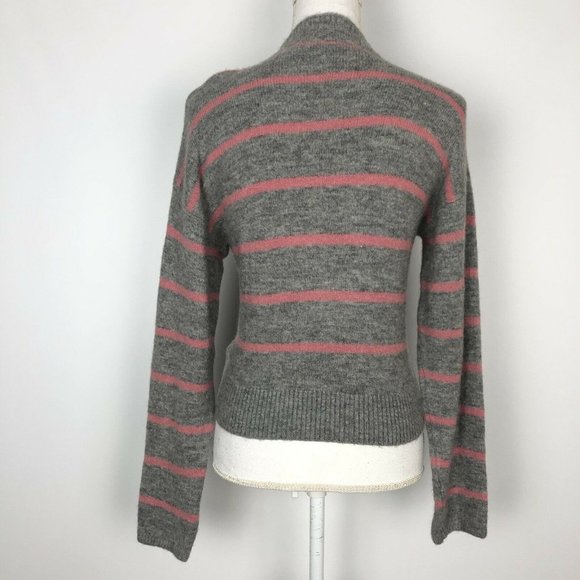 NWT WAYF Mock Neck Tie Waist Wool Blend Sweater Gray Pink Stripe Stretch - Picture 2 of 5